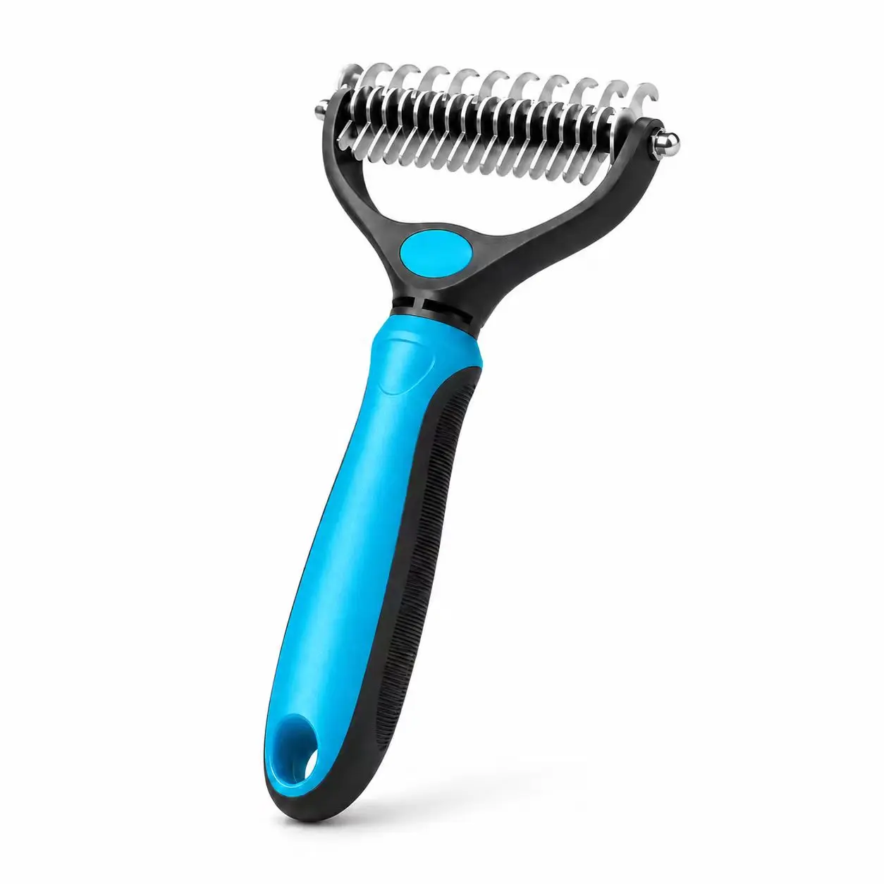Pet Grooming Brush-Double Sided Hurtless Shedding and Dematting Undercoat Rake Comb for Dogs and Cats, No More Nasty Shedding or Flying Hair edding antish stainless blade dogmatting