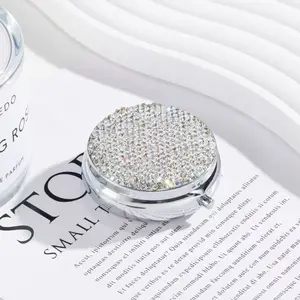 Round Portable Medicine Box with Full Rhinestone Decoration, Small Jewelry Storage Case, Elegant Accessory for Women, Perfect for Bags