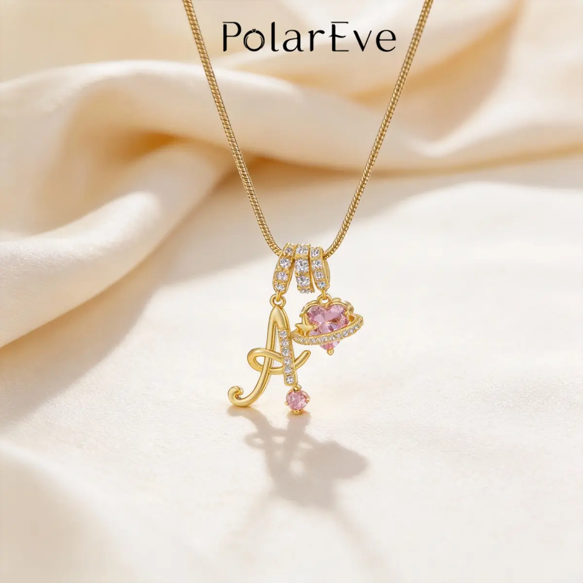 PolarEve 18K Gold Plated 3-Layering Initial A-Z Letter Pendant Necklaces for Women Snake Chain Choker Pink Heart Zircon Adjustable Length Necklace Jewelry, Anniversary, Birthday Gifts,  Perfect Gift for Women and Girls, Valentine's Day Gift, summervibes