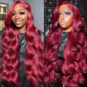 WeLove 99J Burgundy Wig 13x6 HD Lace Front Wigs for Black Women Synthetic Wig Body Wave Wig 30 Inch 220 Density Pre-Plucked Baby Hair
