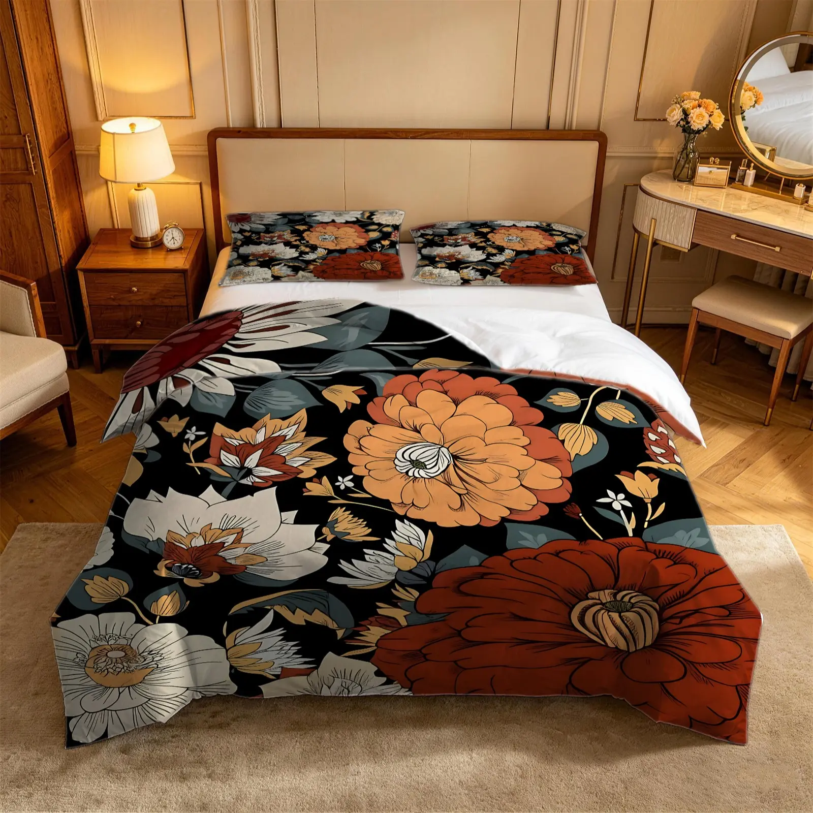 2/3pcs Bohemian Floral Boho Duvet Cover Set, No Filler Comforter Cover Bedding Set with Pillowcases, Vintage Botanical & Ethnic Art Print, Soft Microfiber, All-Season Decor for Girls Teens Adults Bedroom Floral Bedding Sets
