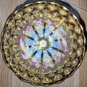 Golden - Rimmed Royal Teacup with Cherry Blossom and Bird Patterns, Glow - in - the - Dark Feature