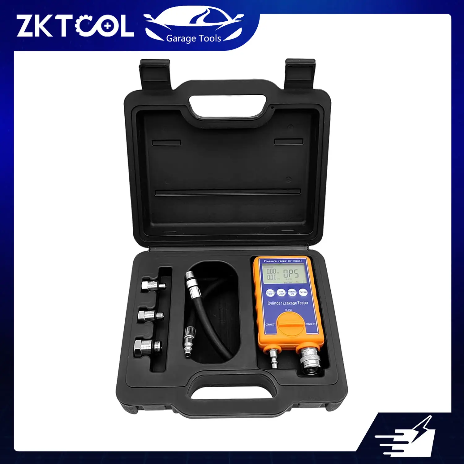 ZKTOOL 0-300PSI Digital Cylinder Leakage Tester Kit - Professional Automotive Maintenance Tool for Trucks & Vehicles, with Large Screen, High Precision Readings, Data-Hold Function, Hose, Adapters, Carrying Case, Truck, Vehicle, Automotive Maintenance Too