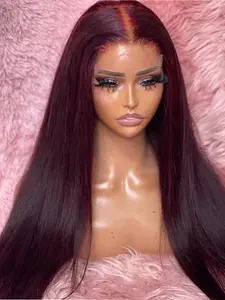 Soft No Glue Pre-Bleached 26 Inch Long 180 Density Daily Wine Straight Hair 13x4x1 Lace Front Wig, High Heat Resistant, Glueless Wig