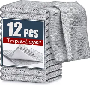 12 Pcs New Cleaning Cloth ,Triple-Layer Steel Wire Cleaning Cloth Wire Dishcloth Rag for Cookware, Sinks, Dishes, Stove Tops