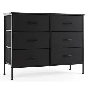 6 Drawers Dresser for Bedroom, Kidsroom Furniture, Small Chest Tower, Storage Organizer Units for Clothing, Closet, Fabric Bins, Wood Top, Steel Frame, Lightweight, Assemble Tools Include