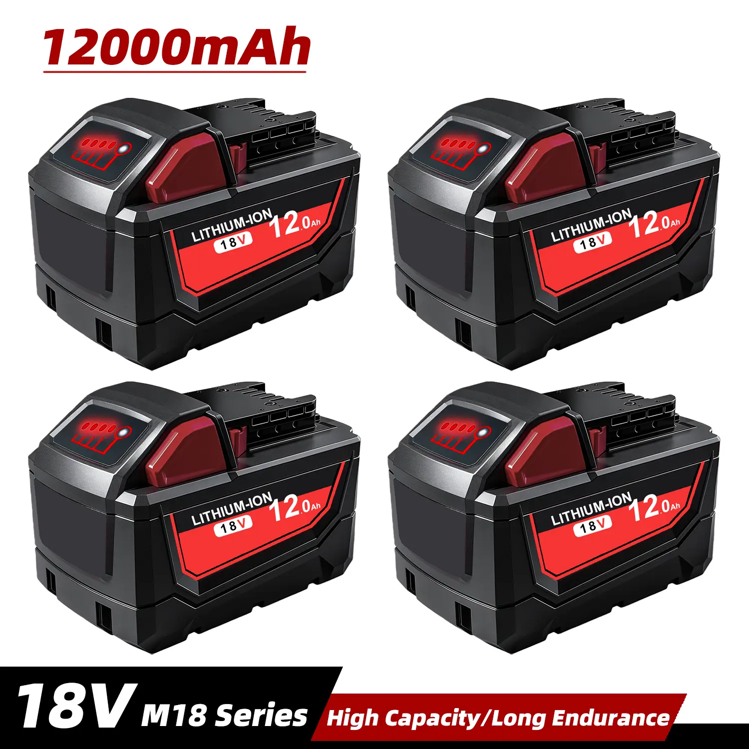 18V 12Ah High-Capacity Lithium Replacement Battery for Milwaukee M18 Series Cordless Power Tools, Compatible with 48-11-1850/1860/1840 Models, Long-Runtime Accessory, Lithium Replacement Batteries