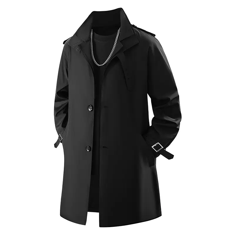 Men's Solid Color Lapel Long Sleeve Single Breasted Loose Casual Long Trench Coat, Black Work Trench Coat for Spring and Autumn, Gift for Friends, Husbands, Boyfriends, A Must-Have in Autumn