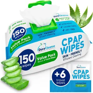 Mask Wipes - 150 Count Jumbo Pack + 6 Travel Sheets - Extra Large, Extra Moist Cleaning Wipes for Full Face, Nasal Masks - Unscented Cleaner for Machine, Supplies and Accessories