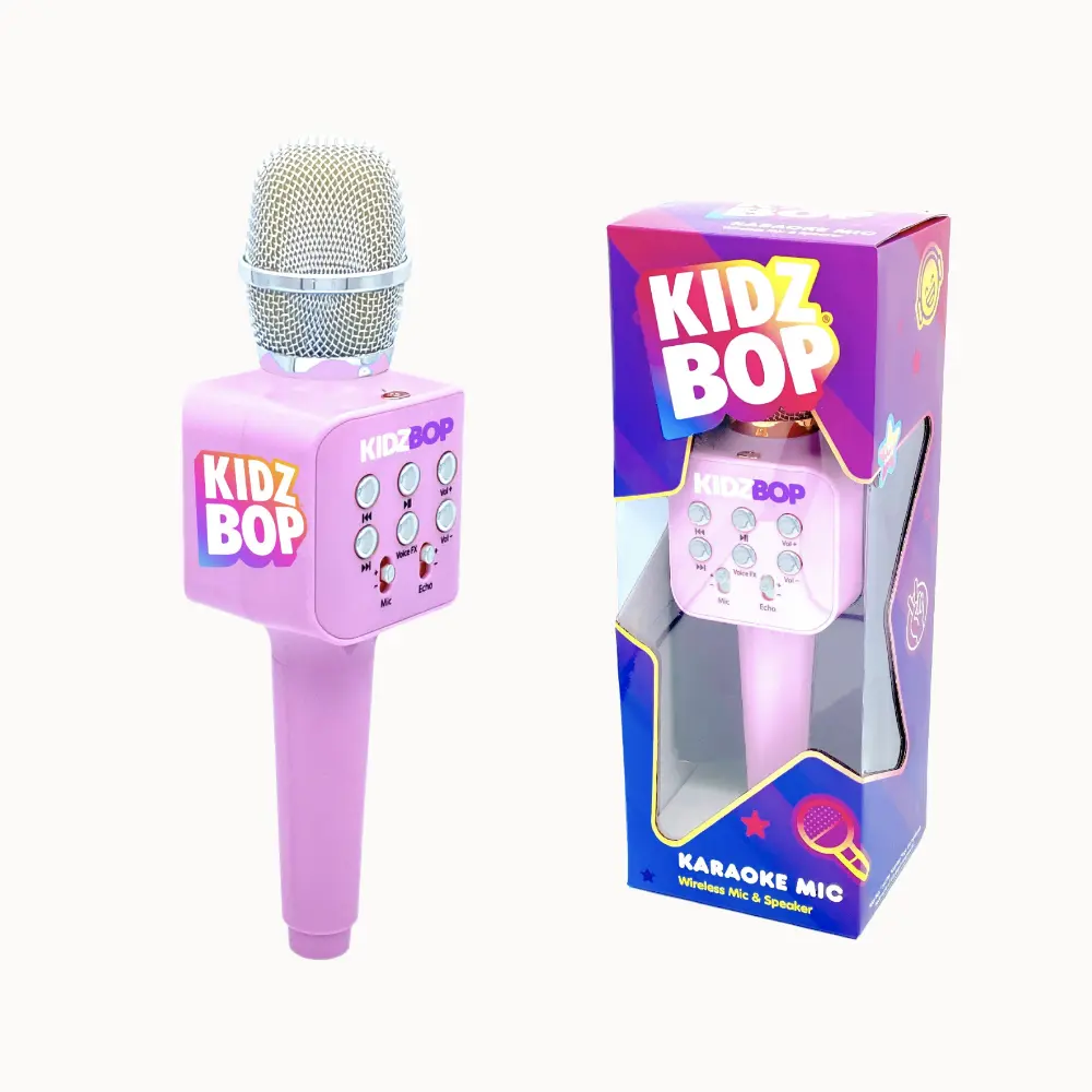 Kidz Bop Rechargeable Audio Karaoke Microphone for Children - Pink, Karaoke Speakers, 4 Voice Effects, Living Room Use