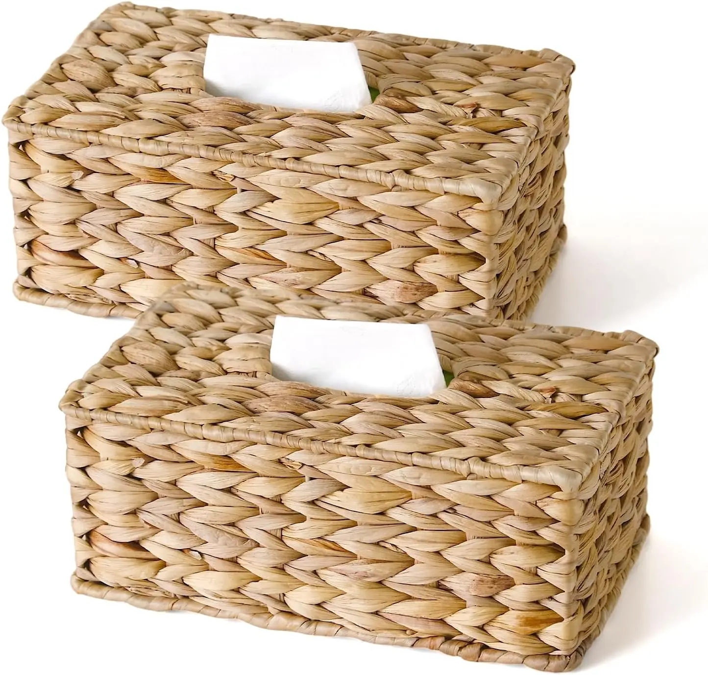 Rectangle Wicker Tissue Box Cover, Natural Water Hyacinth Handwoven Facial Tissue Holder, Decorative Woven Tissue Box for Bathroom, Fits 120 160 Count Boxes