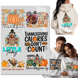 6 Sheets Iron on Transfers, Happy Thanksgiving Day DTF Transfers Ready to Press Children's Clothing Big Stickers Iron on Decals for T Shirts Hoodie DIY Crafts dtf transfer