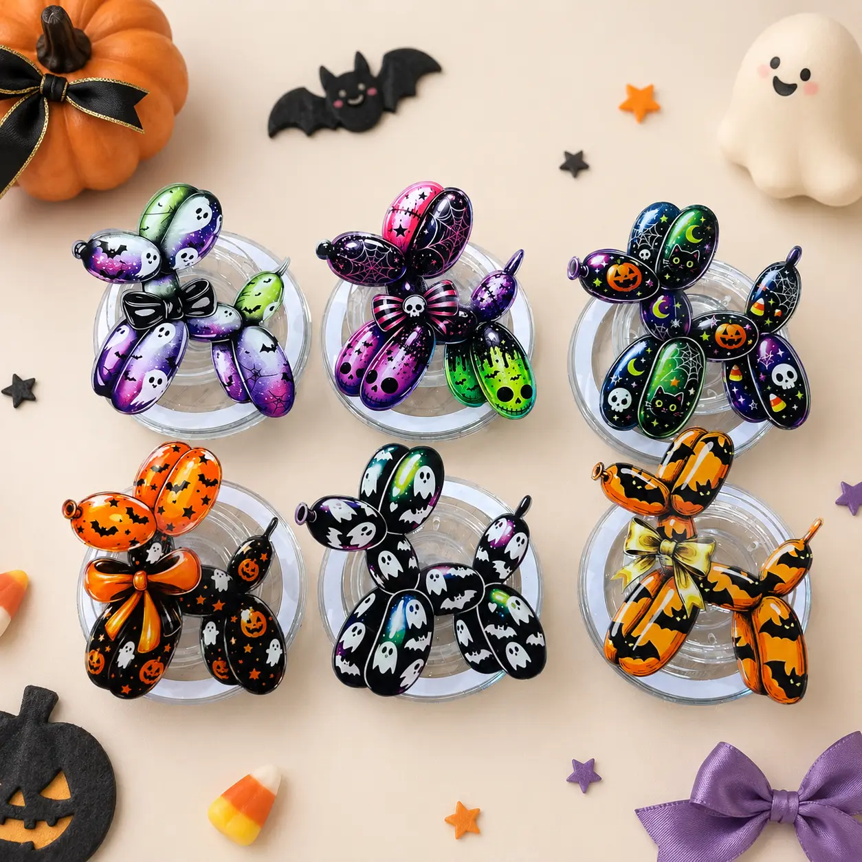 Halloween Balloon Dog MagSafe Phone Grip – Ghost Pumpkin Bat Acrylic Magnetic Phone Holder & Kickstand – Cute Spooky Fall Phone Accessory