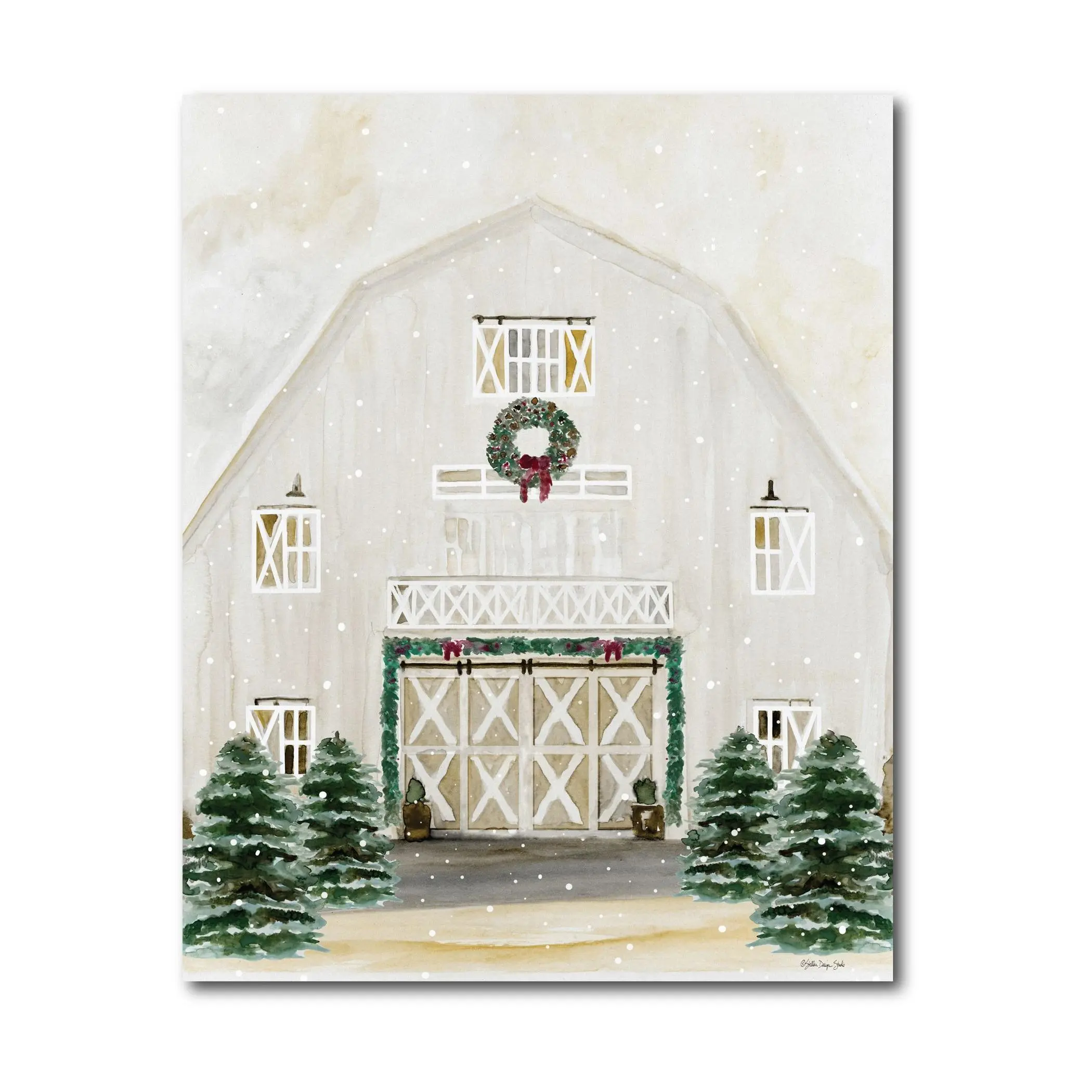 Courtside Market Snowy Christmas Barn 16x20 Canvas Wall Art