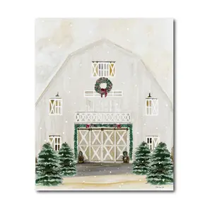 Courtside Market Snowy Christmas Barn 16x20 Canvas Wall Art