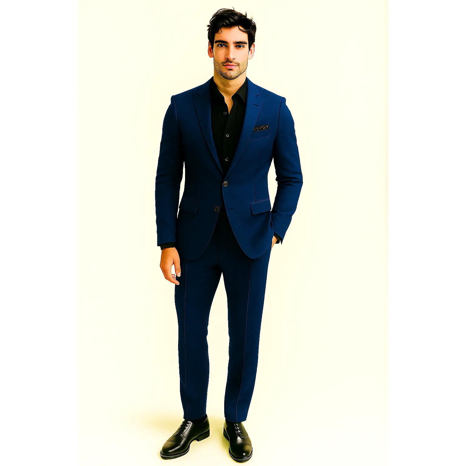 The Indigo Contrast – Indigo Suit with Black & White