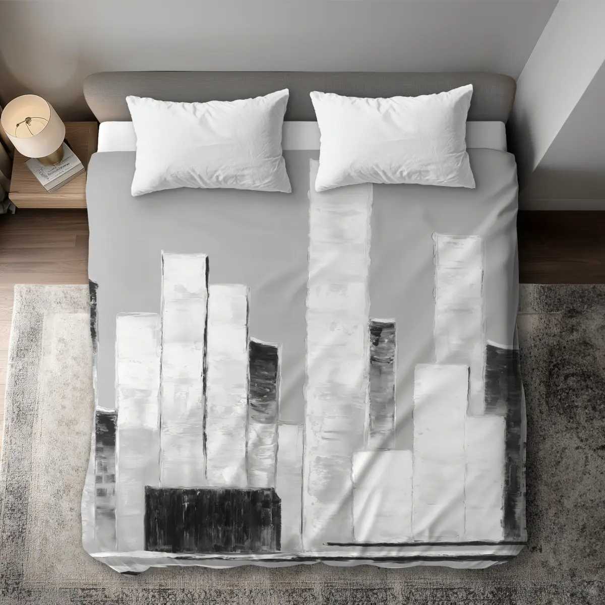 360 Stand King Size Decorative Duvet Cover, Microfiber Soft-Texture Fabric Bedding with Contemporary Urban Art Black White Building Print, Ideal for Living Room, Black-And-White Duvet Covers