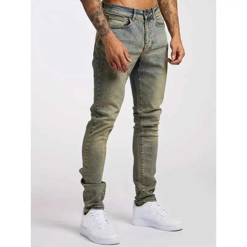Slim Fit Vintage Jeans - High Stretch, Distressed, Casual Street Style Denim Pants for Men - Comfortable  Cotton Spandex Menswear Trouser