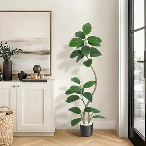 7FT Artificial Plants Rubber Tree with Black Resin Pot& White Stone Faux Fiddle Leaf Fig Tree for Home Deco