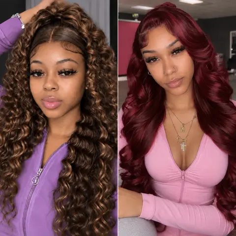 [Live Combo: 2 Female Wear Wigs] 80% Real Hair Blend Deep Wave & Honey Blonde 4/27 Body Wave, 13*4 HD Lace Front, 180% Density, Pre-Plucked Line, Heat Resistant Wig with Natural Look