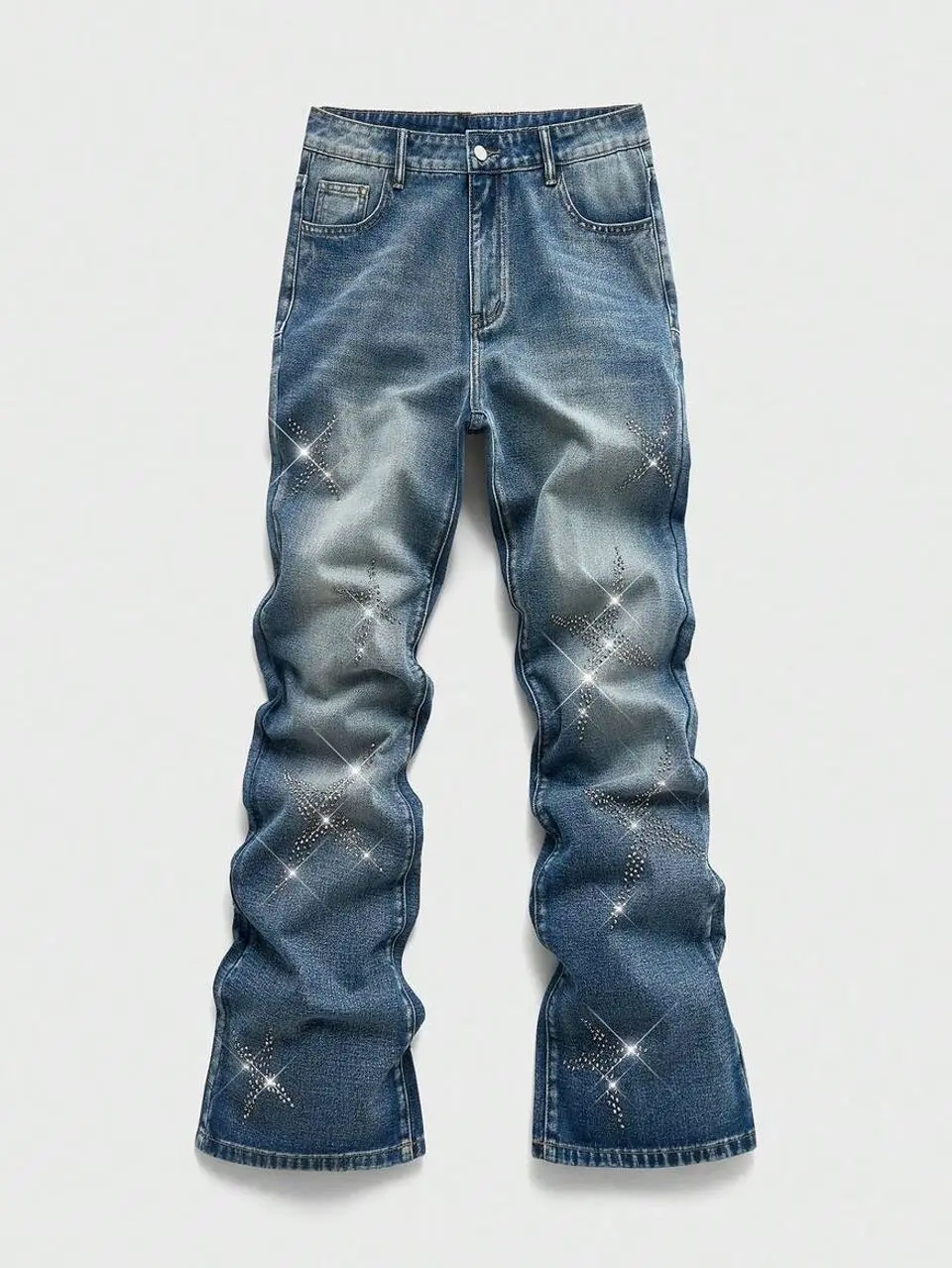 Men's pants - Men's Rhinestone Flared Jeans, Distressed Sparkly Denim Pants For Party & Streetwear Outfits summer clothing trending clothes male clothing summer clothes summer men clothes pants for men vacation outfits summer outfits