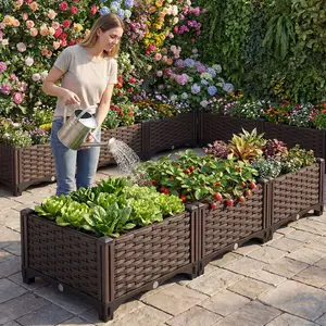 Self Watering Raised Garden Bed | Modular Outdoor Planter Box for Patio Vegetable Herb Gardening