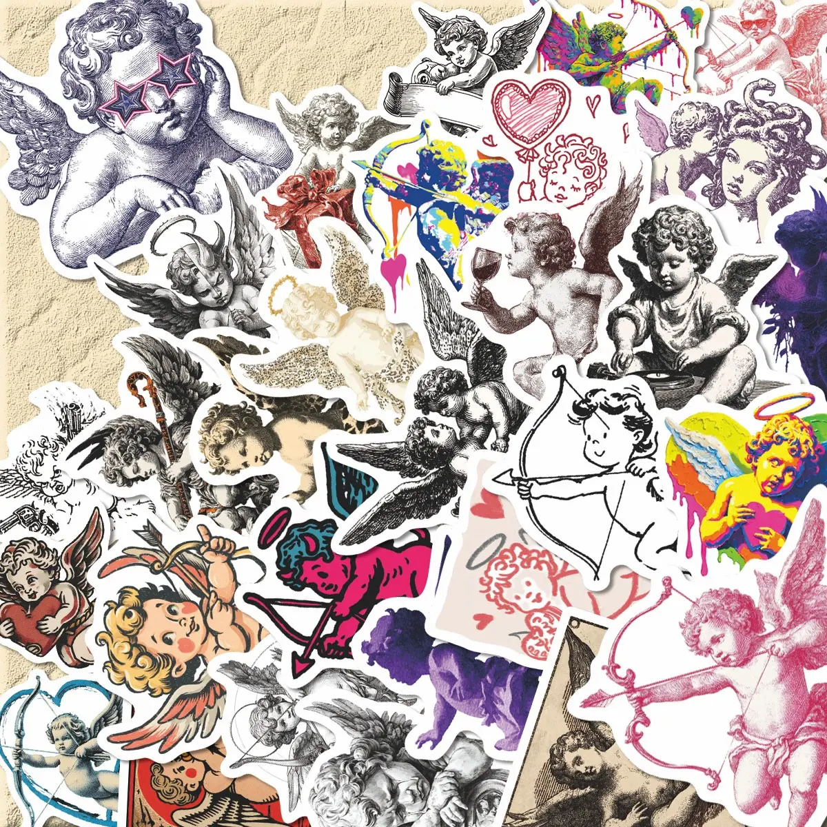 50Pcs Vintage Cupid Stickers Pack, Waterproof Retro Angel Love & Romantic Vinyl Decals for Laptop, Water Bottle, Journal & Scrapbook, Romantic Gift, Stickers For Scrapbooking