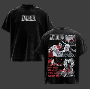 Vintage Washed Omni-Man Invincible Graphic T-shirt, Retro Comic Superhero Streetwear T-shirt, Oversized Heavy Cotton Pullover T-shirt with Dark Action Back Print, Casual Unisex T-shirt Gift for Comic Fans