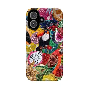 Tropical Beaded Art Glossy Shockproof Phone Case for iPhone 15 Pro Max/16 Pro Max/17 Pro Max & Galaxy S24 Ultra/S25 Ultra/S26 Ultra