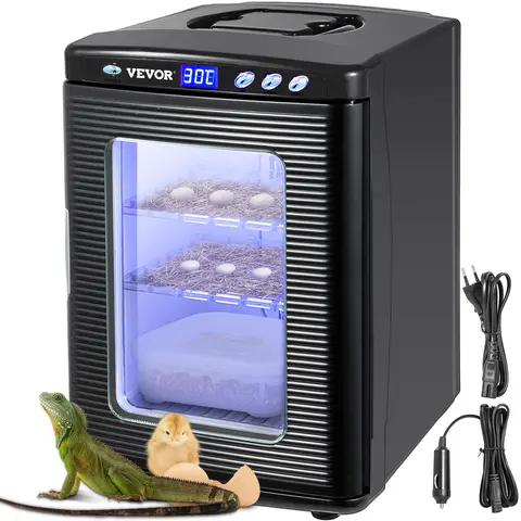 VEVOR Large Capacity 25L Black Reptile Egg Incubator & Hatcher, 5-60°C Heating, Bright LED Digital Display, 3 Platform Slots for Chickens, Ducks, Turtles