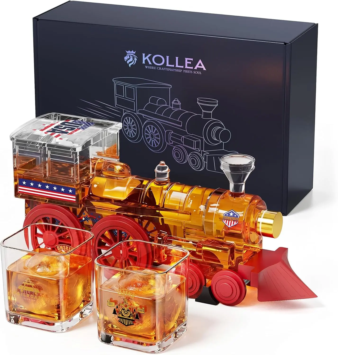 Man Cave Bar accessories, Kollea Gifts for Men Dad, 250th Anniversary Edition-Steam Train Whiskey Decanter Set with 2 Glasses, Large Capacity Liquor Dispenser for Home Bar, Birthday Present Ideas for Father, Husband, Boyfriend summerwins