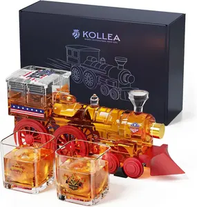 Man Cave Bar accessories, Kollea Gifts for Men Dad, 250th Anniversary Edition-Steam Train Whiskey Decanter Set with 2 Glasses, Large Capacity Liquor Dispenser for Home Bar, Birthday Present Ideas for Father, Husband, Boyfriend