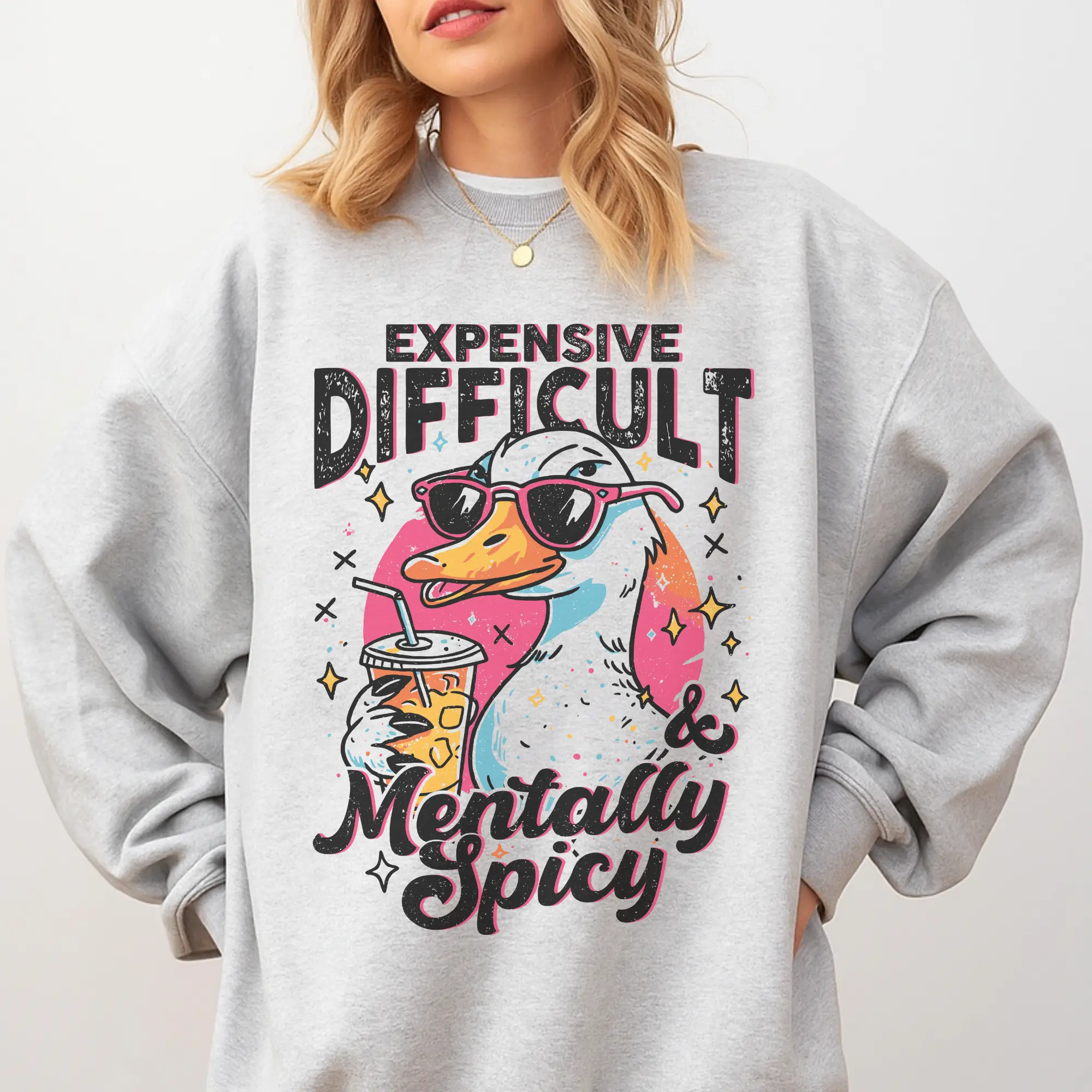 Expensive Difficult and Mentally Spicy  Sweatshirt Women's Mental Health Themed Casual Vintage Hoodie, Soft Fabric Tops, Ash Grey Sweatshirt