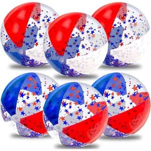 6 Pack 20 Inch Patriotic Inflatable Beach Balls Bulk, 4th of July Confetti Red White and Blue Large Beach Ball for Kids Adults 250th Anniversary Beach & Summer Pool Party Decorations Pool Toys Games