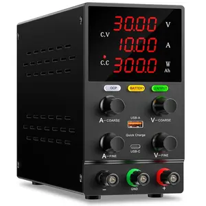 DC Power  Variable, 30V 10A Adjustable Switching Regulated DC Bench Power  with Intelligent  Mode, 18W USB Interface, Precision Encoder Knob (Black)