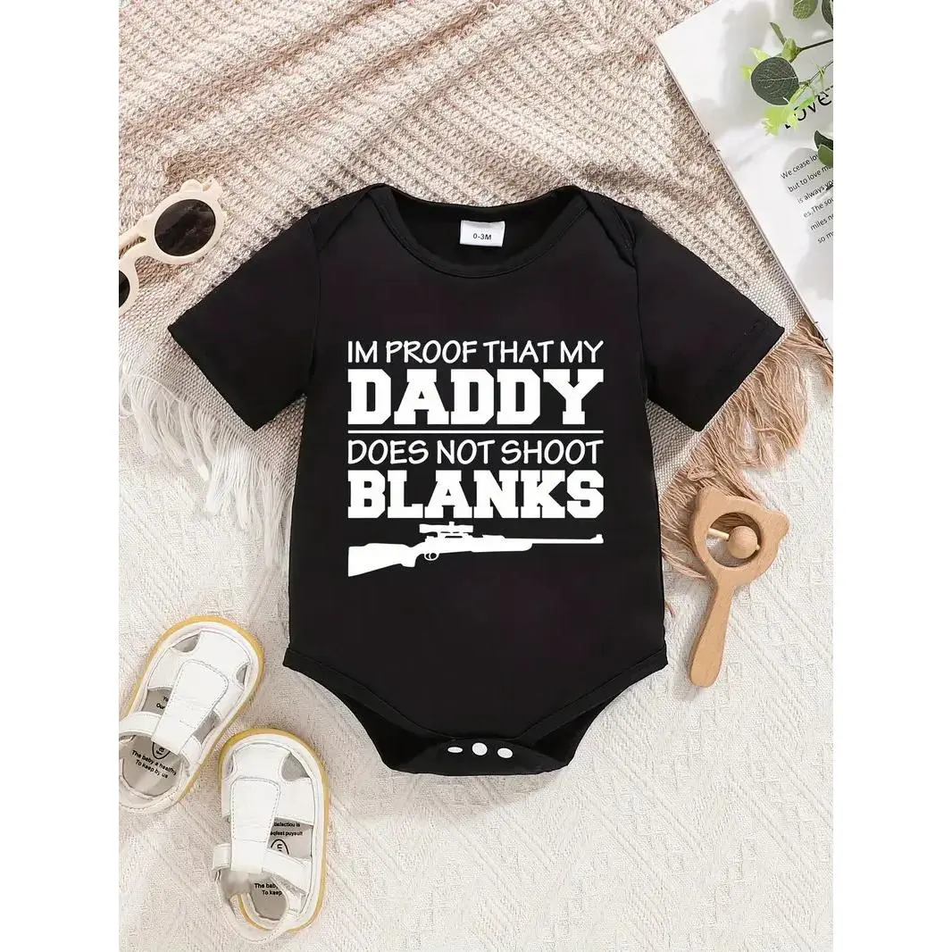 Baby's Funny Printed Onesie 'Im proof that my daddy does not shoot blanks'Casual Short-Sleeved Triangle Jumpsuit, Baby and Baby Boy Jumpsuit, for Outdoor Newborn Onesies Bodysuit Outfit