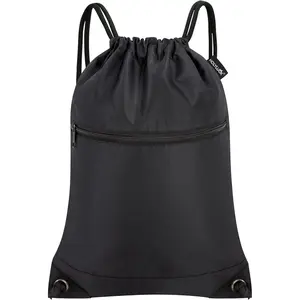Drawstring Backpack Sackpack Cinch for Sports, Gym, Travel, Beach (Black)
