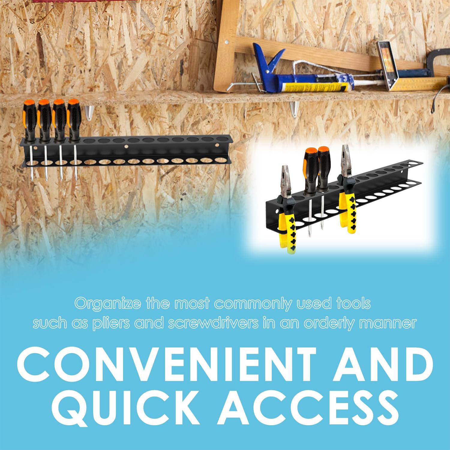 2 Pack Screw Driver Holder Wall Mount,Screwdriver Organizer, Metal Plier Organizer Wall Mount, Screwdriver Garage Tool Storage Rack for Garage Workshop Workbench Edge Tool Chest Cart