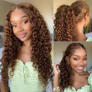 Ashimary Water Wave Invisi-Strap Snug Fit 360 Lace Frontal Pre-Cut Bleached Knots Chocolate Brown Glueless Lace Wig