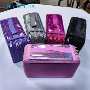 Qaprofa 1pc 72-Hole Glitter Pencil Case with Zipper, Bling Pencil Organizer with Handle for Artists & Students, Color Pencils Storage Bag