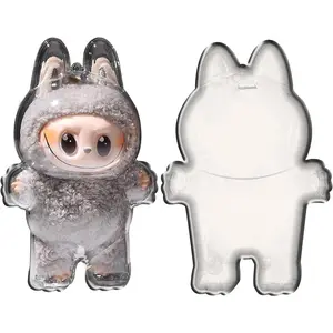 Clear Bag Keychain for LABUBU Plush Doll,Hanging Display Case,Protective Case,Plastic PVC Storage Box (V1) Cute Fluffy