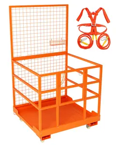 【GARVEE】Forklift Safety Cage, 45"x43"Forklift Work Platform 1400lbs Capacity 2-Man Collapsible Man Lift Basket with Safety Harness & Wheels for Lifting Loader Aerial Work