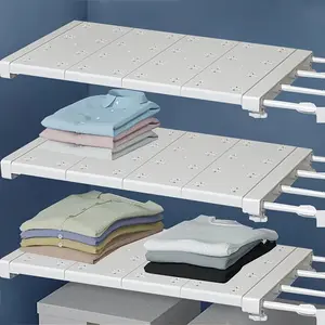 Expandable Metal Closet Organizer Rack, Adjustable Length Hanger, Storage Cabinet Divider, Wardrobe Separator, Kitchen Bathroom Cupboard Dividers, Closet Storage System