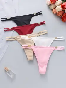 5-Pack Metal Ring Thong Underwear, Comfortable Breathable Smooth Low Waist Seamless Women's Panties, Essential for Daily and Bold