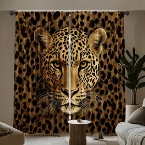 Creative Curtain Set, Polyester Material, Leopard Print Design, Ideal for Home & Office Decor (rod Not Included), 2 Piece