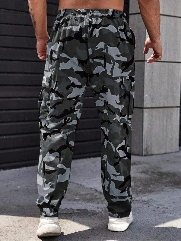 Men's Camo Print Drawstring Waist Cargo Pants, Regular Fit Casual Comfy Elastic Waist Trousers for Daily Wear, Casual Joggers, Men's Bottoms for All Seasons