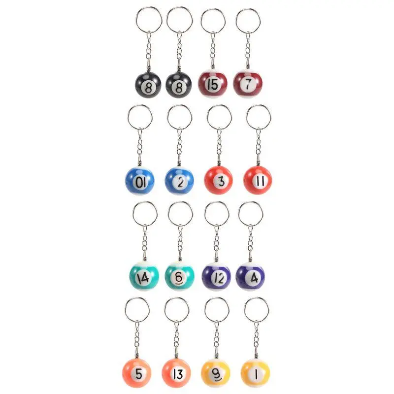 16-Piece Colorful Billiard Ball Keychain Set with Billiard Numbers - Decorative Key Accessory, Fun Playful Look Small Animal Toy for Pet Supplies
