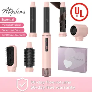 ATOPSKINS 5-in-1 Hot Air Brush Gentle Styling Ultra-Lightweight Design Zero Heat Damage 230°F Heat-Free Styling High-Temp Plastic Parts 30-day Warranty Handle Attachment Attachment Attachment