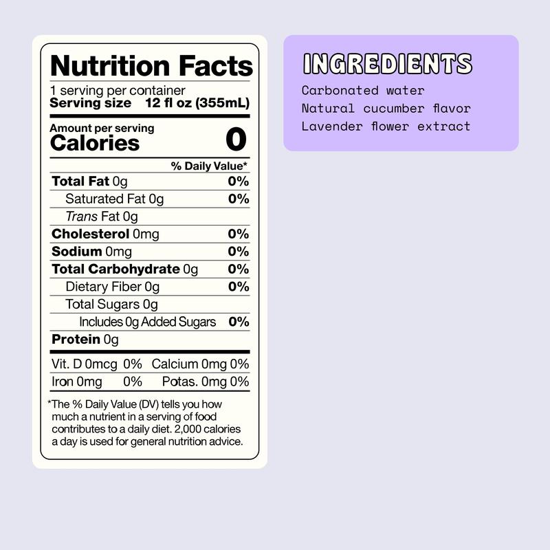 Aura Bora, Craft Sparkling Water Beverage made with Real Herbal Extracts, Lavender Cucumber, 12oz cans, Pack of 12