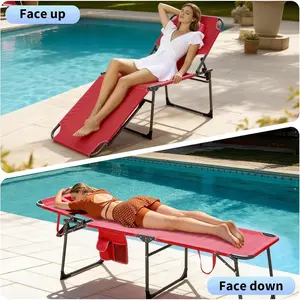 Portable Face Down Folding Tanning Chair with Face Hole, 5-Position Adjustable Backrest, Pillow & Side Pocket, Outdoor Chaise Lounge for Beach, Patio, Pool, Backyard